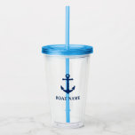 Your Boat Name Vintage Anchor Blue Acrylic Tumbler<br><div class="desc">Your Boat Name Blue Vintage Anchor Tumbler</div>