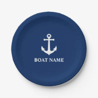 Your Boat Name Vintage Anchor Navy Blue 7"