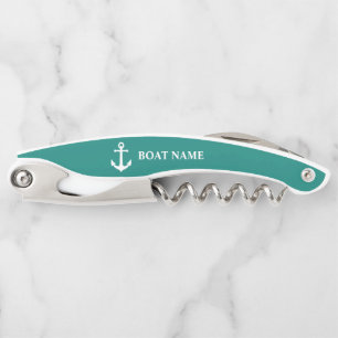 Your Boat Name Vintage Nautical Anchor Blue Corkscrew