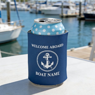 Your Boat Name Welcome Aboard Rope Anchor Blue Can Cooler