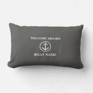 Your Boat Name Welcome Aboard Sea Anchor Gray Lumbar Cushion
