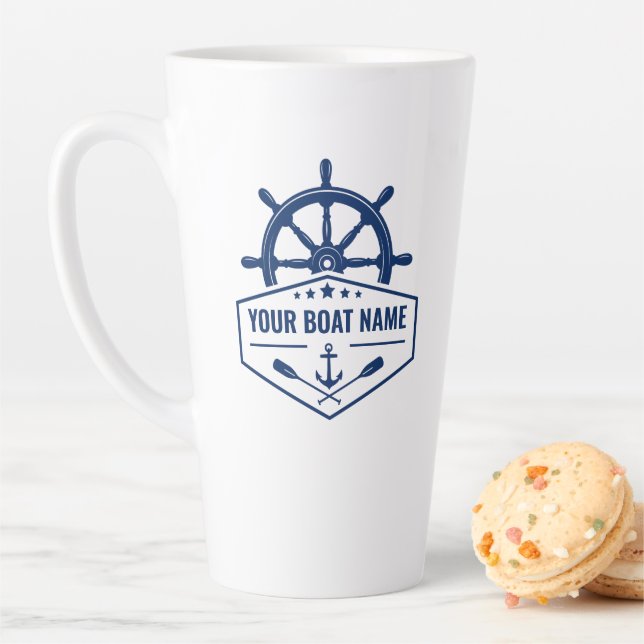 Your Boat Name with Anchor Oars Helm 2 Sided Large Latte Mug (In Situ)