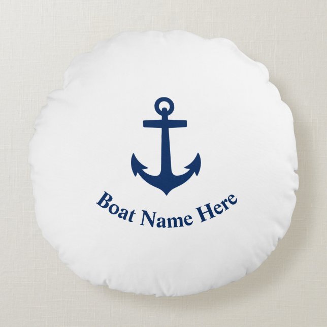Your Boat Name With Classic Anchor Round Cushion (Front)