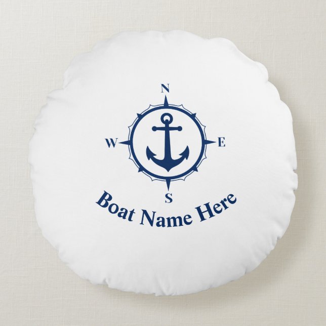 Your Boat Name With Compass Anchor Round Cushion (Front)