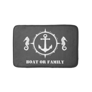 Your Boat or Family Name Seahorse Anchor Gray Bath Mat