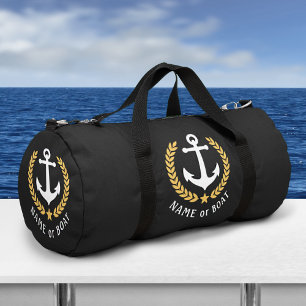 Your Boat or Name Anchor Gold Laurel Star Black Duffle Bag