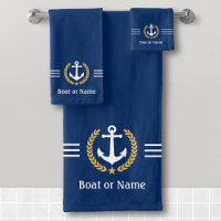 Your Boat or Name Anchor Gold Laurel Stripes Navy