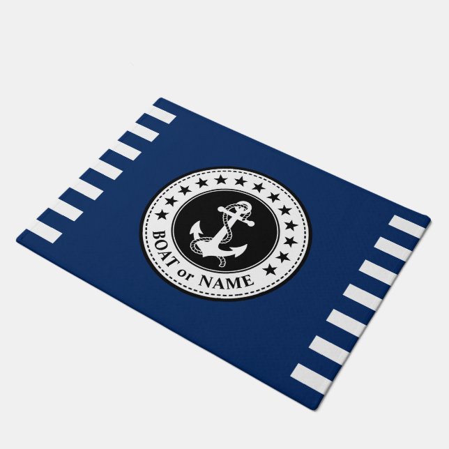 Your Boat or Name Anchor Stars Blue White stripe Doormat (Angled)