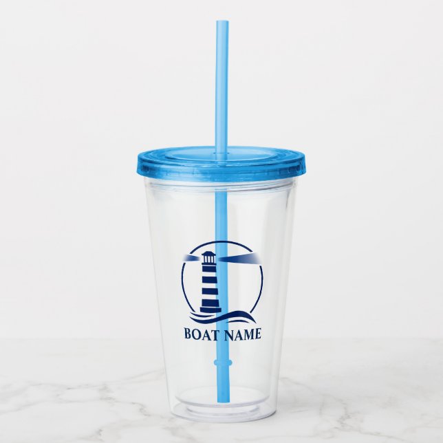 Your Boat or Name Nautical custom Lighthouse Acrylic Tumbler (Front)
