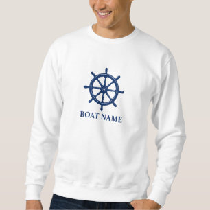 Your Boat or Name & Navy Blue Ships Wheel Helm Sweatshirt