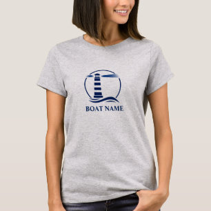 Your Boat or Name & Navy Nautical Lighthouse Grey T-Shirt
