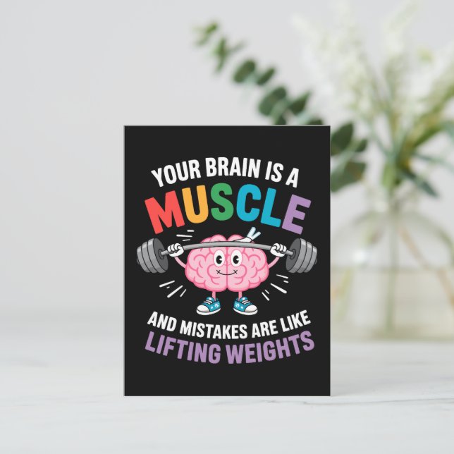 Your Brain Is a Muscle – Growth Mindset Quote Postcard (Standing Front)