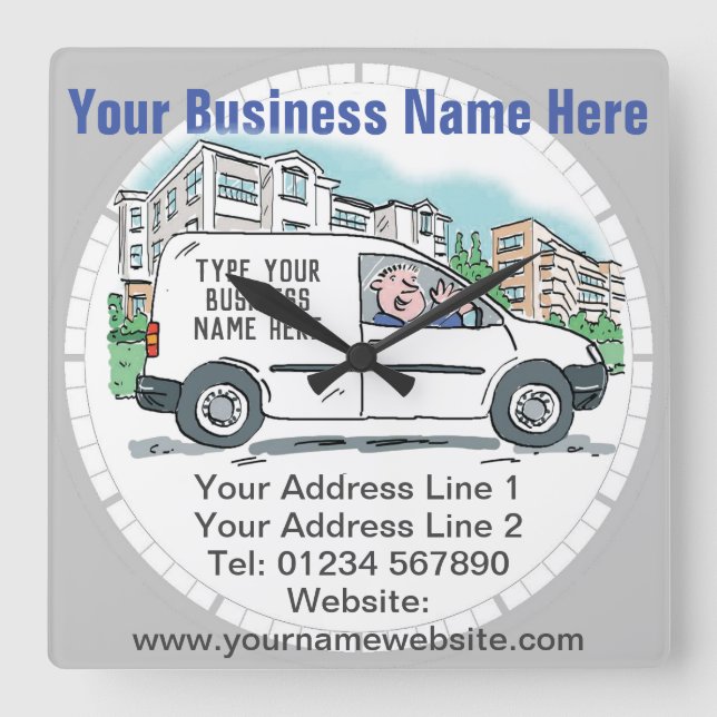 Your Business Details on a Square Wall Clock (Front)