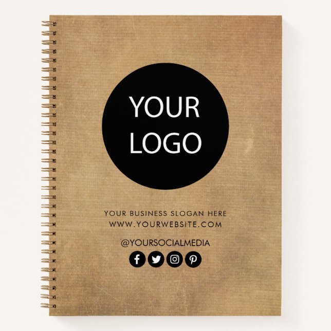Your Business Logo and Text Company Branded brown Notebook (Front)