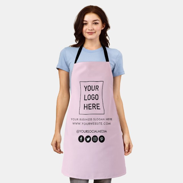 Your Business Logo and Text Company Branded Pink Apron (Worn)
