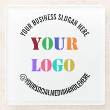 Your Business Logo and Text Glass Coaster Example