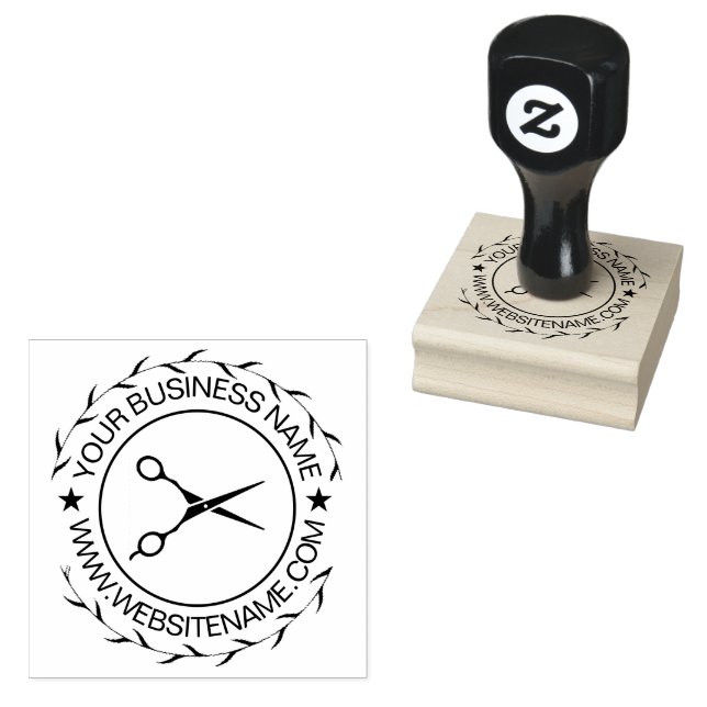 Your Business Logo and Text Hair Salon Scissors    Rubber Stamp (Stamped)