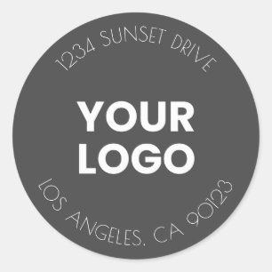 Your Business Logo   Dark Grey & White Address Classic Round Sticker