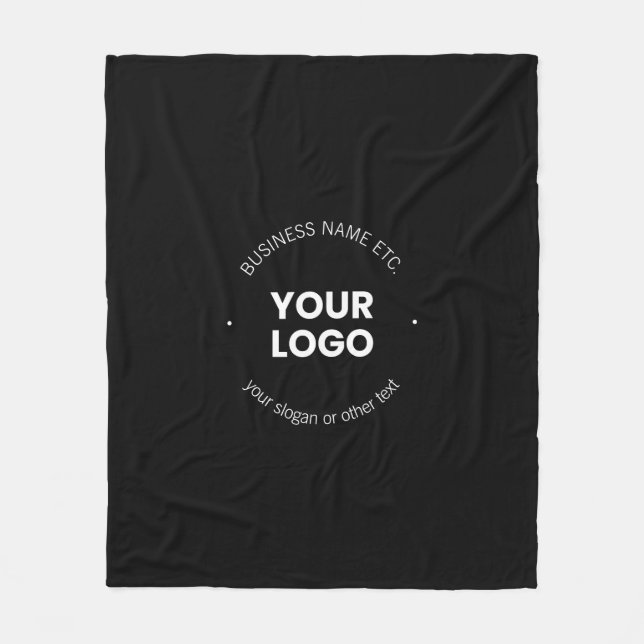 Your Business Logo & Editable Text | Black & White Fleece Blanket (Front)