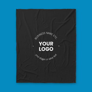 Your Business Logo & Editable Text   Black & White Fleece Blanket