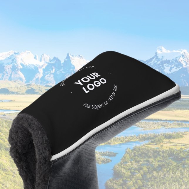 Your Business Logo & Editable Text | Black & White Golf Head Cover (Creator Uploaded)