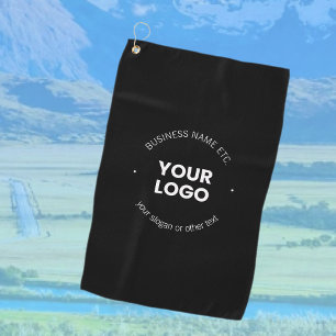 Your Business Logo & Editable Text Black & White Golf Towel