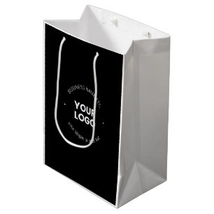 Your Business Logo & Editable Text Black & White Medium Gift Bag