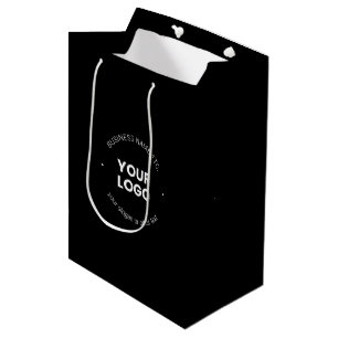 Your Business Logo & Editable Text Black & White Medium Gift Bag