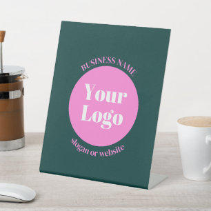 Your Business Logo & Editable Text Pink & Green Pedestal Sign