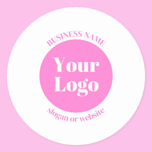Your Business Logo & Editable Text Template Pink Classic Round Sticker
