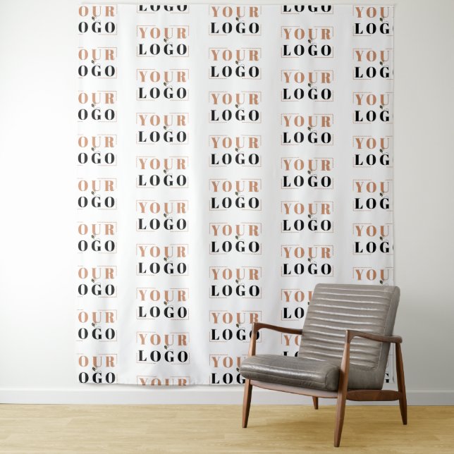 Your Business Logo Half Drop Repeat White Backdrop Tapestry (In Situ)