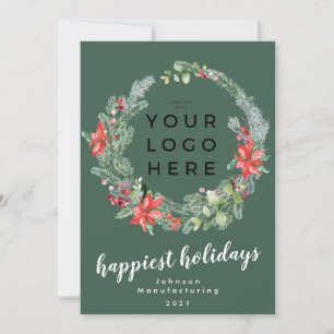 Your Business Logo Happiest Holidays Wreath Ho Holiday Card