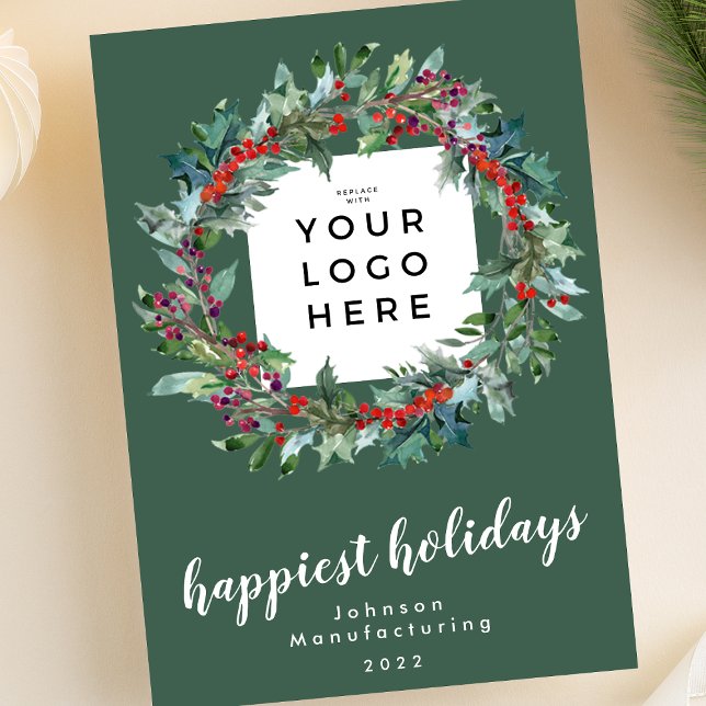 Your Business Logo | Happiest Holidays Wreath | Holiday Card (Creator Uploaded)