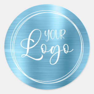 Your Business Logo Here Metallic Baby Blue Classic Round Sticker
