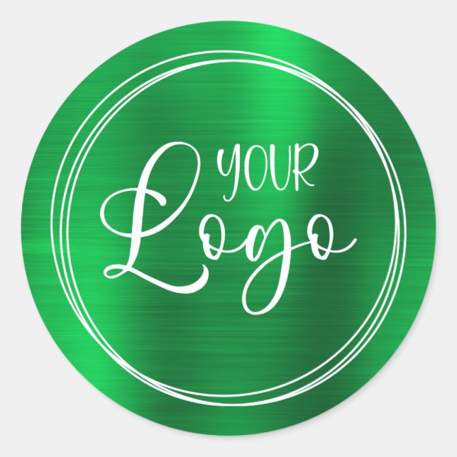 Your Business Logo Here Metallic Green Classic Round Sticker (Front)