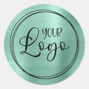 Your Business Logo Here Metallic Light Teal Classic Round Sticker