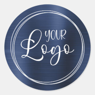 Your Business Logo Here Metallic Navy Blue Classic Round Sticker