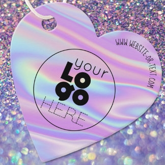 Your Business Logo Iridescent Heart Shape Hang Tag