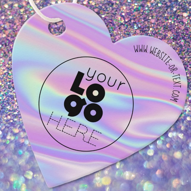 Your Business Logo Iridescent Heart Shape Hang Tag (Creator Uploaded)