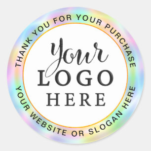 Your Business Logo Iridescent Unicorn Holographic Classic Round Sticker