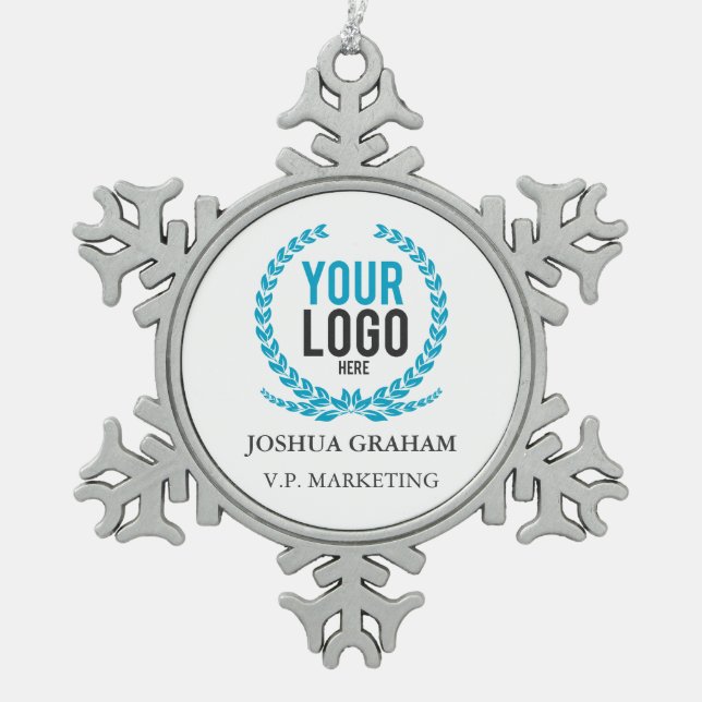 Your Business Logo | Job Title Custom Employee Snowflake Pewter Christmas Ornament (Front)