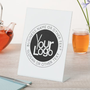 Your Business Logo & Modern Simple Editable Text Pedestal Sign