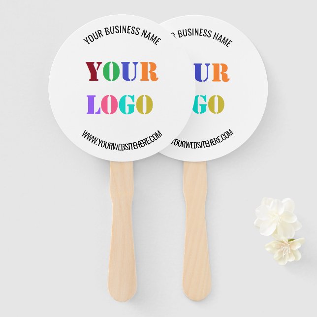 Your Business Logo Name Text Hand Fan Template (Front and Back)
