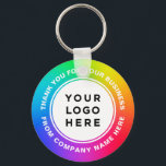 Your Business Logo on Rainbow Thank You Key Ring<br><div class="desc">Your Business Logo on Eyecatching Colorful Rainbow Thank you personalized keychain with custom text in a modern and professional design. Minimalist and unisex,  for any age and any occasions.</div>