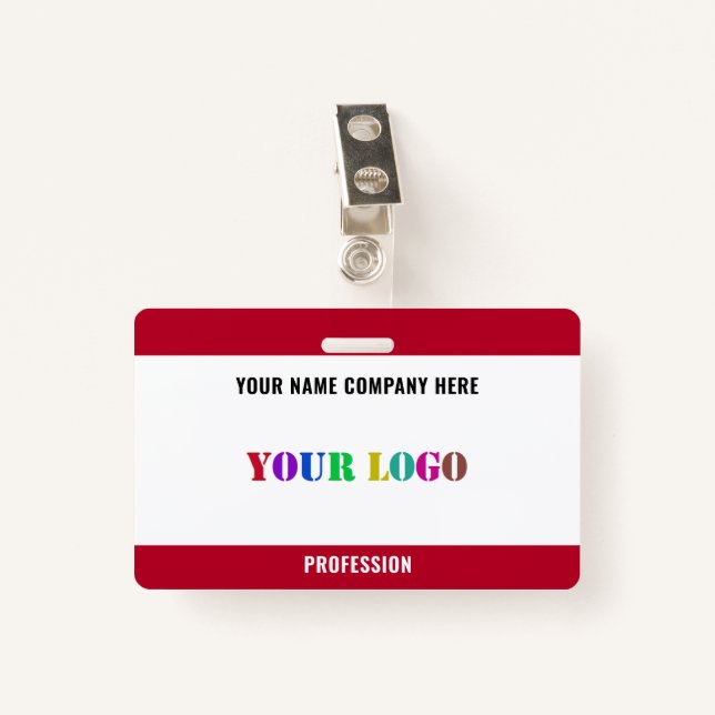 Your Business Logo or Photo Name Badges Template ID Badge (Front with Clip)