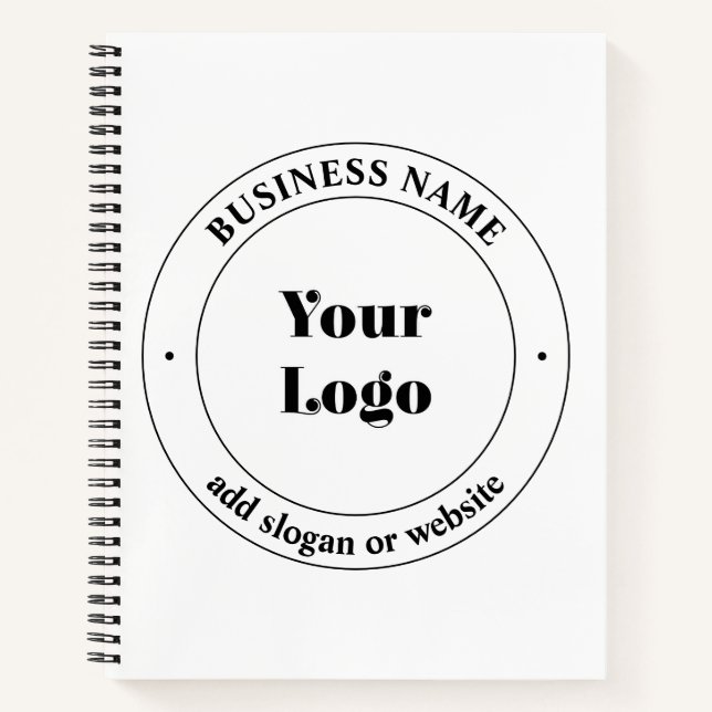 Your Business Logo & Promotional Text | White Notebook (Front)