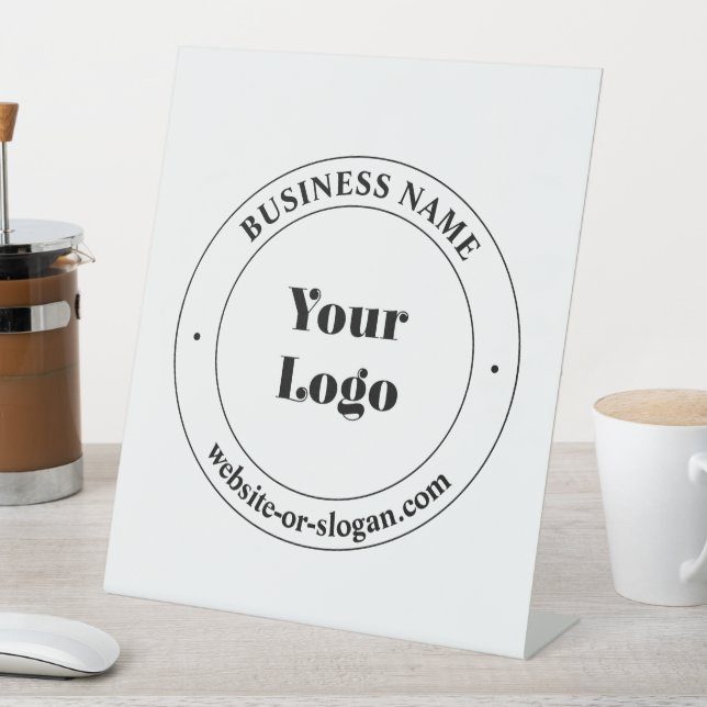 Your Business Logo & Promotional Text | White Pedestal Sign (In SItu)