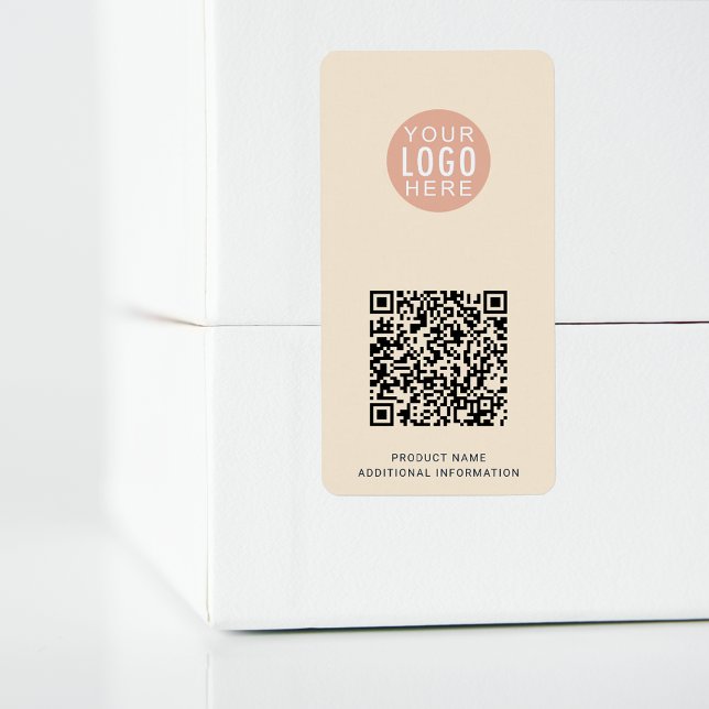 Your Business Logo QR Code Modern Product ID Label (Beige Business Logo QR Code Product Label ID)