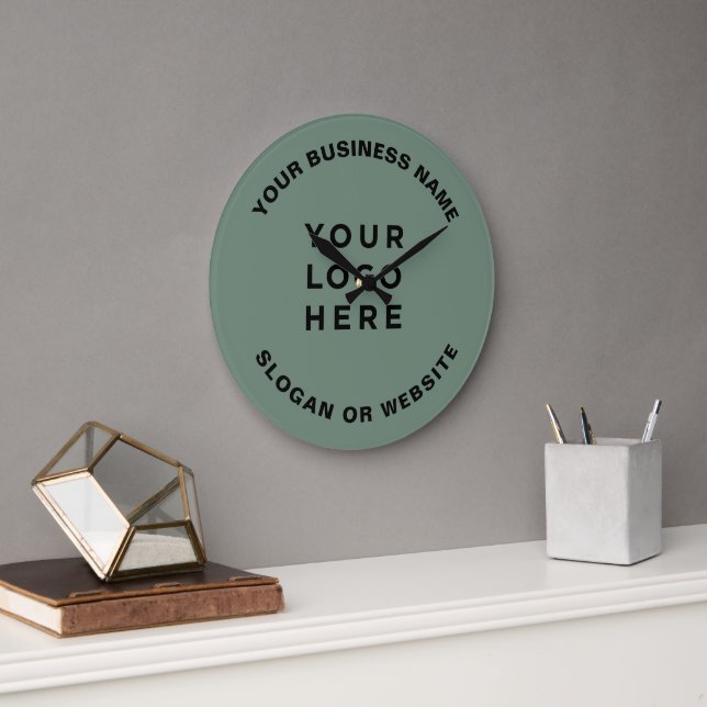 Your Business Logo Simple and Professional Sage Large Clock (Office)