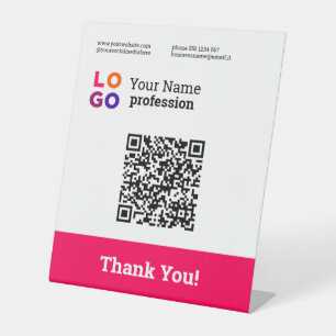 Your Business Logo Simple Magenta Qr Code Pedestal Sign